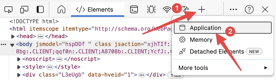 Click on the arrows next to the tabs at the top of the Developer Tools pane, and select Application from the dropdown list