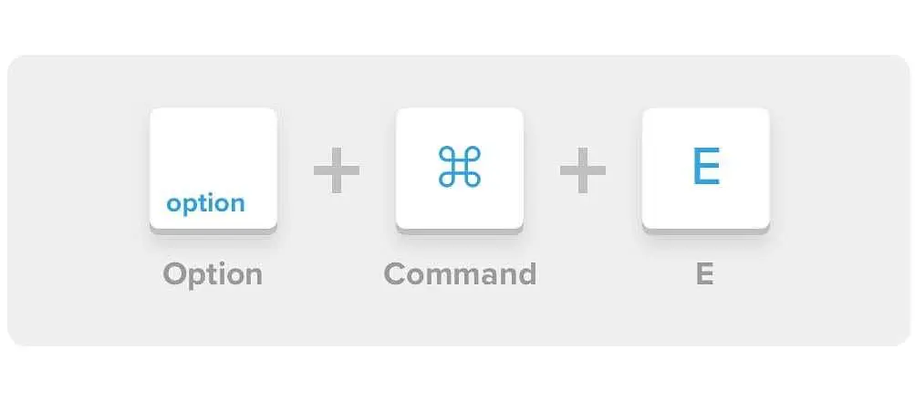 A graphic showing the keyboard shortcuts to hard refresh the Safari browser on macOS. To do this, hit Option + Cmd (Command) + E