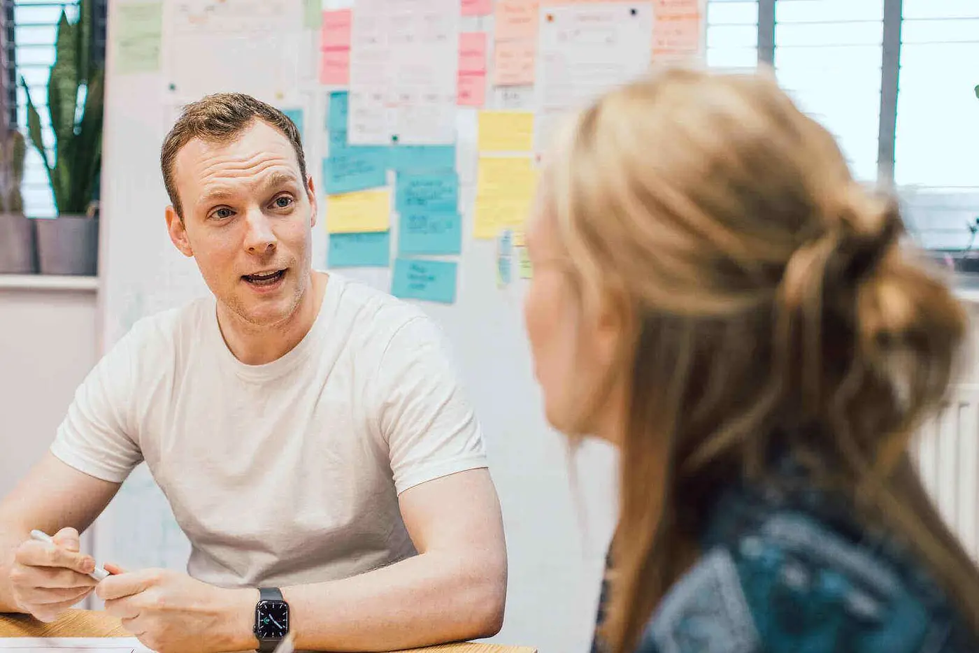 Our technical director, Rupert discussing with a client in a Discovery Sprint workshop